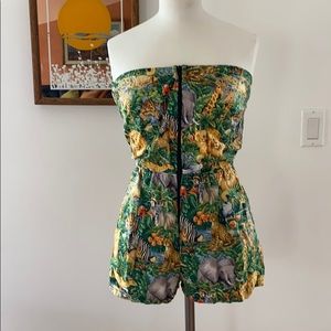 Safari print strapless romper
